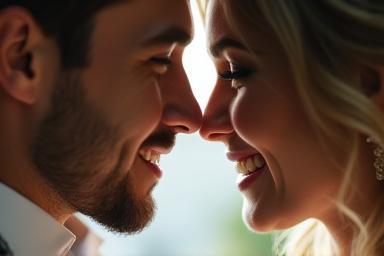 Bride and groom looking at each other during a wedding shoot